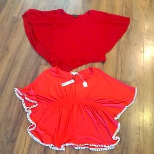 It girl wing Dolman anthropologie blouse lot of 2 red Adele may vintage look